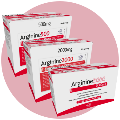 Arginine supplementverpakkingen - 500mg, 2000mg en 5000mg
